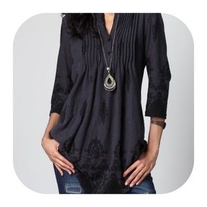 Pleated Dark Gray & Black Reborn Tunic Blouse NWT